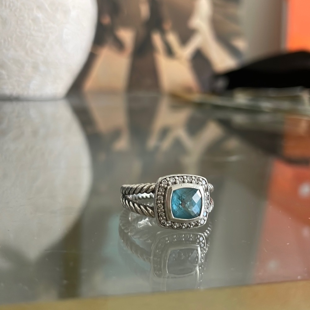 David Yurman Petite Albion Ring with Blue Topaz and Diamonds